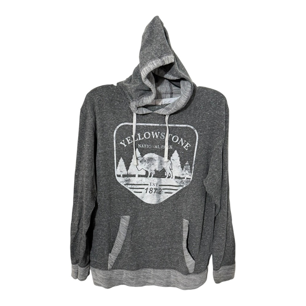 Live and Tell Yellowstone National Park Bison Graphic Hoodie Grey Marl Medium